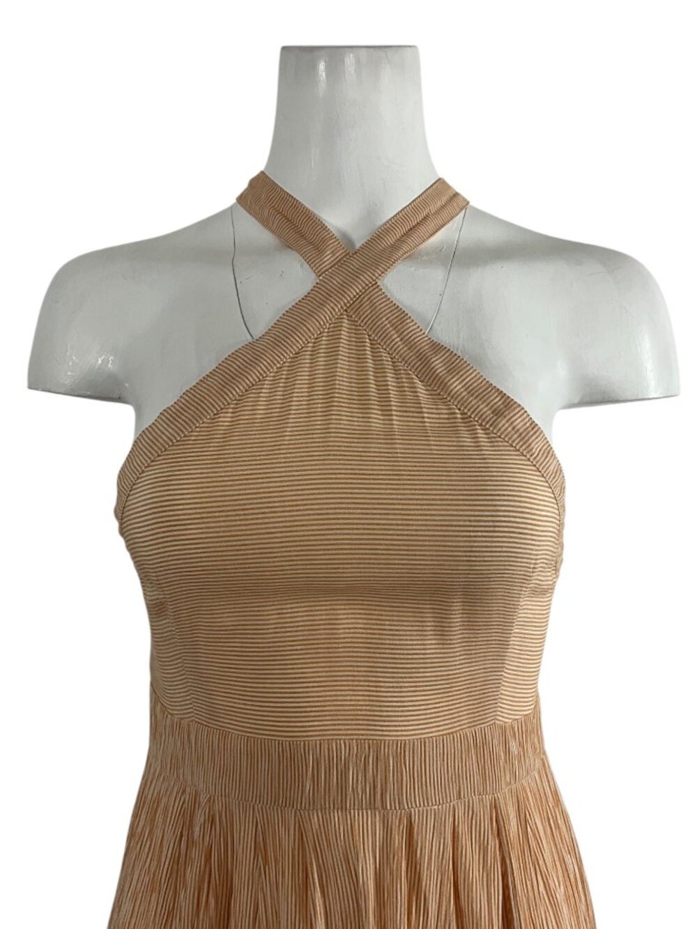 Christy Dawn Arrow Dress S Orange Striped Halter Midi Pockets - Picture 11 of 16